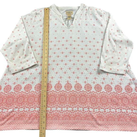 Blue Mountain Tunic Women Size 2X White Pink Gauzy Crinkled Geometric Casual Top - Picture 11 of 11